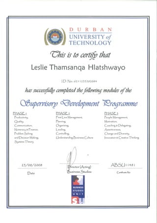 Durban University of Technology - Supervisory Development Programme