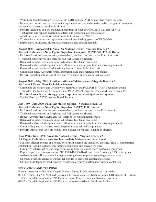 avionics technician resume