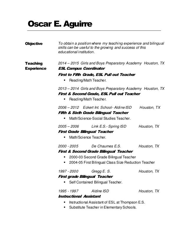 bilingual teacher resumes