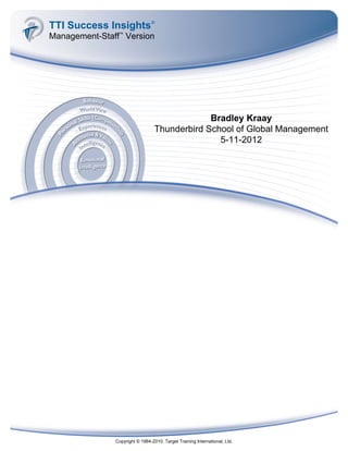 TTI Success Insights®
Management-Staff™
Version
Bradley Kraay
Thunderbird School of Global Management
5-11-2012
Copyright © 1984-2010. Target Training International, Ltd.
 