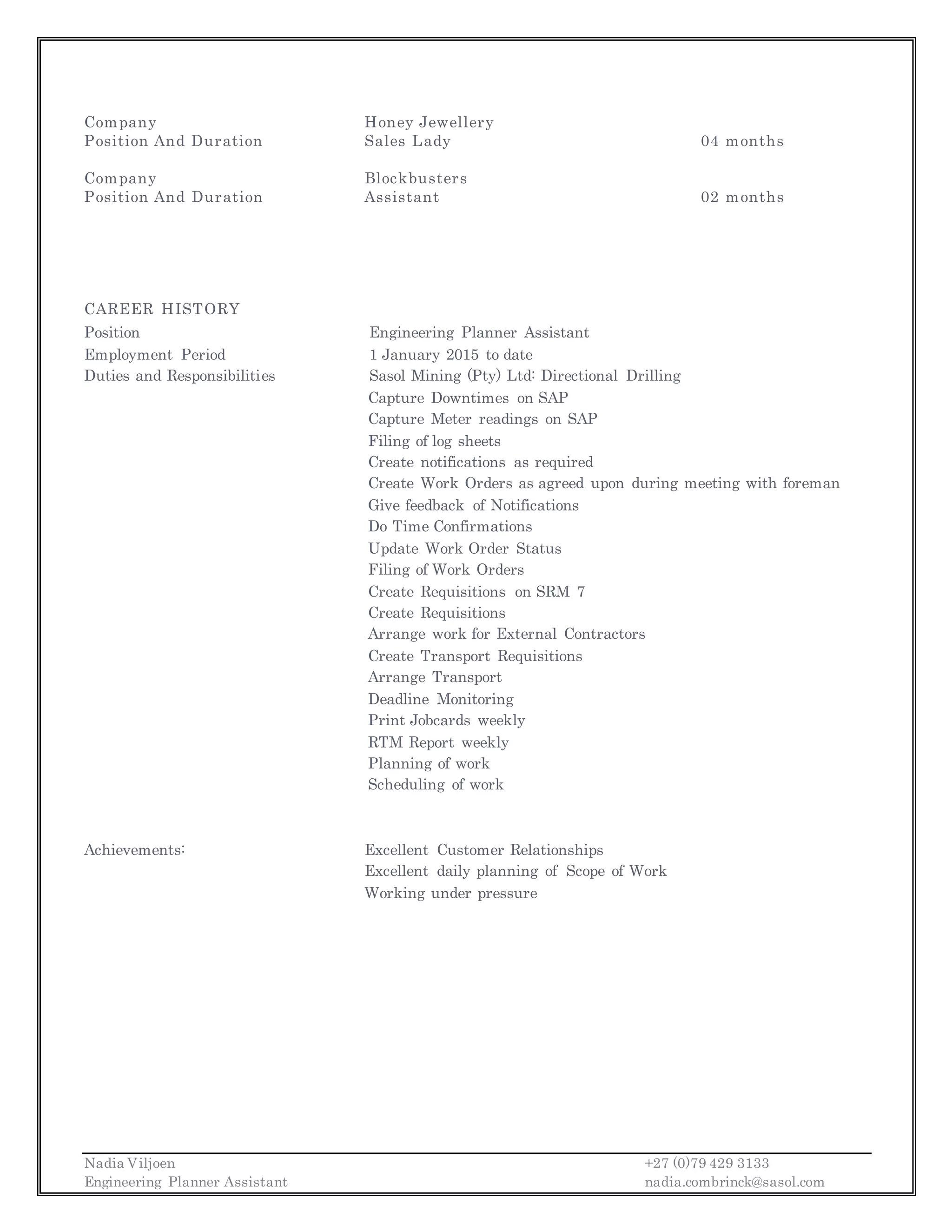 CV of Ms Nadia Viljoen | PDF