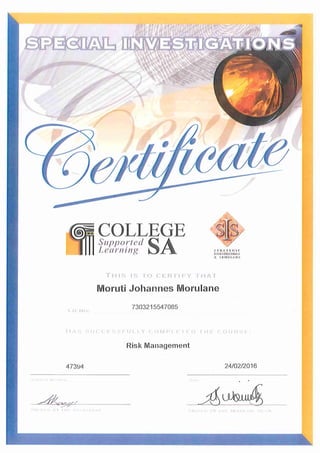 Risk Management and Managerial Leadership Certificates