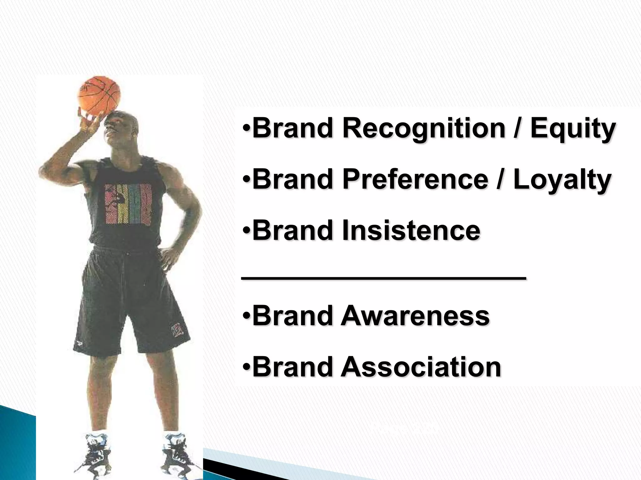 •Brand Recognition / Equity
•Brand Preference / Loyalty
•Brand Insistence
__________________
•Brand Awareness
•Brand Association
Page 220
 
