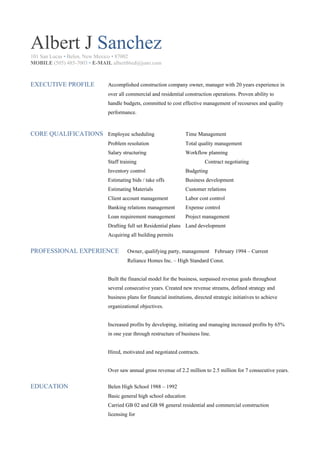 Albert Sanchez Resume # | DOC