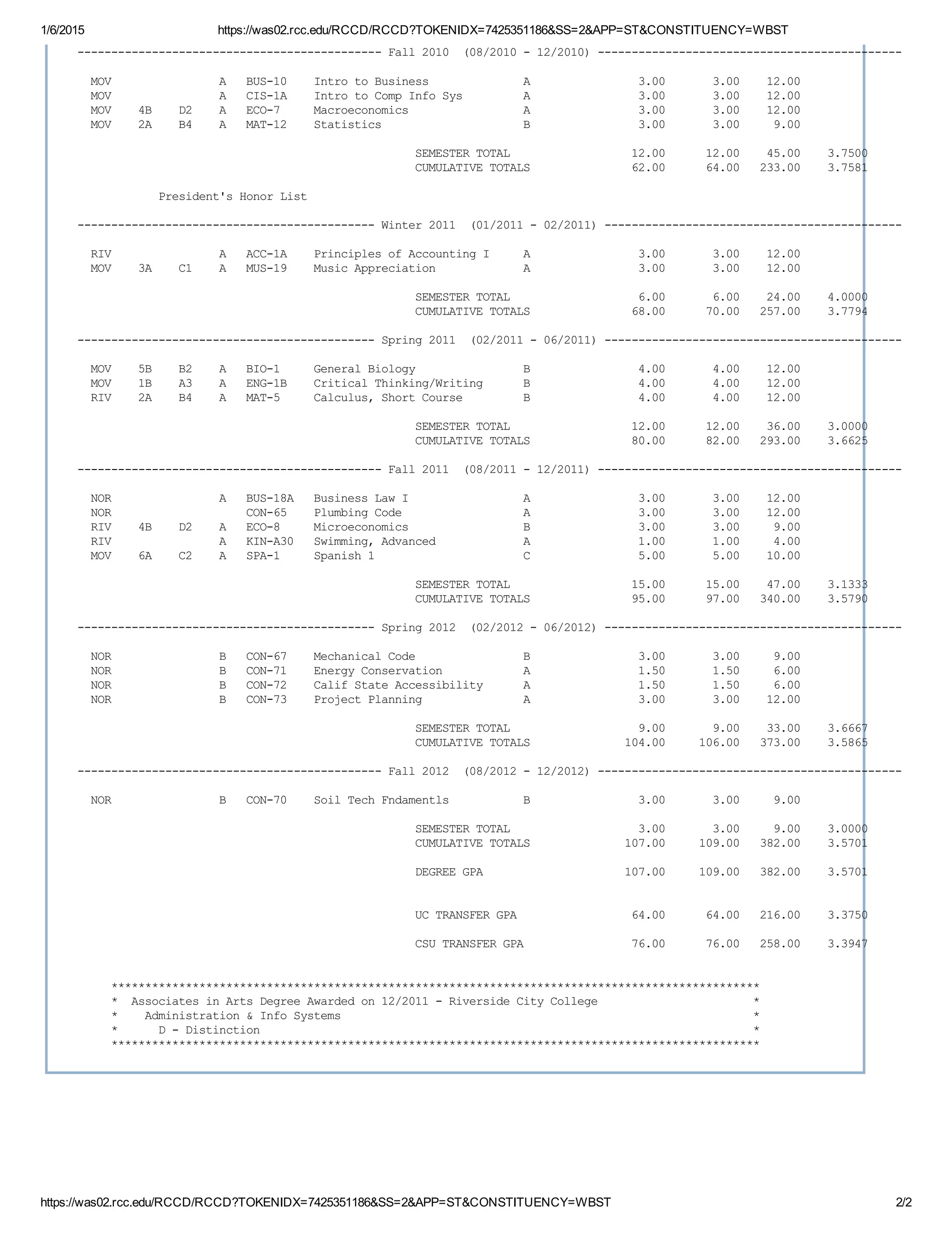 RCC Transcript | PDF