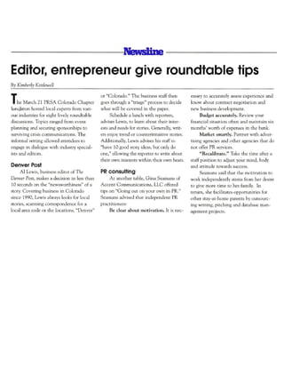 PRSA Newsline Article Editor.Entrepreneur Give Roundtable Tips 2
