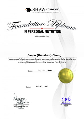 Diploma in Personal Nutrition