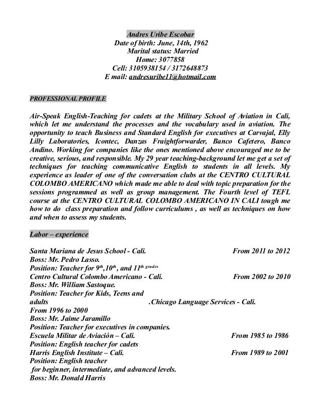 serious resume in english with profile resume status