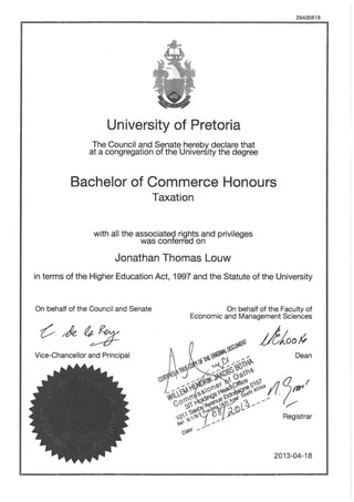 Bachelor of Commerce Honours Taxation