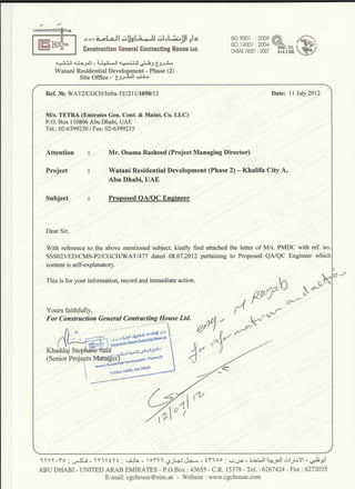 Approval of QA QC engieer from PMDC