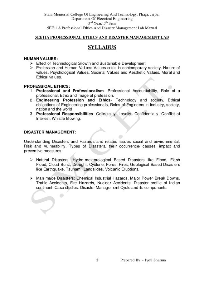 Professional Ethics And Disaster Management