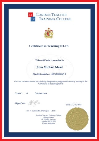 Certificate in IELTS - John Michael Mead
