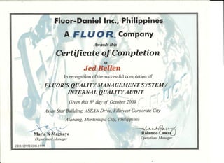 Certificate Internal Quality Audit