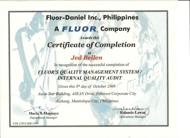 Certificate Internal Quality Audit