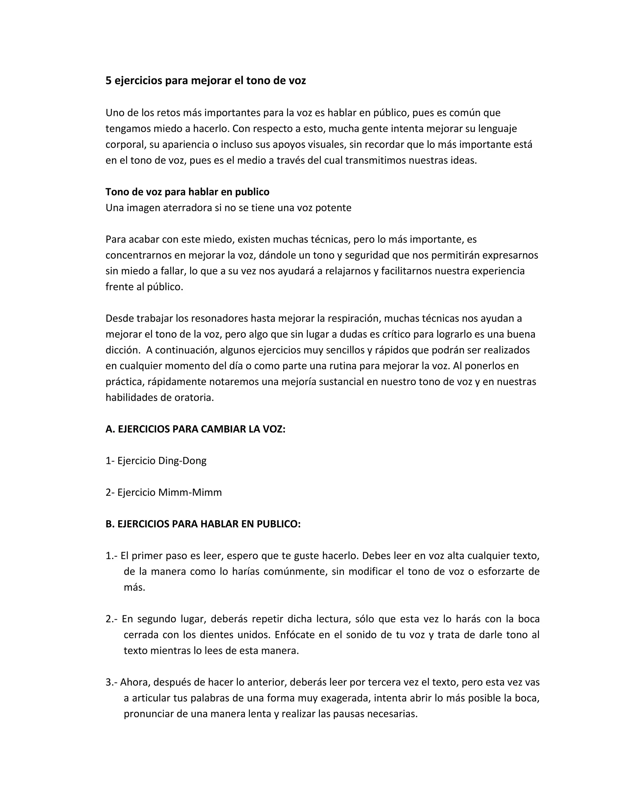 5 ejercicios para mejorar el tono de voz | PDF