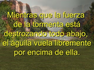 Mientras que la fuerzaMientras que la fuerza
de la tormenta estáde la tormenta está
destrozando todo abajo,destrozando todo abajo,
el águila vuela librementeel águila vuela libremente
por encima de ella.por encima de ella.
 