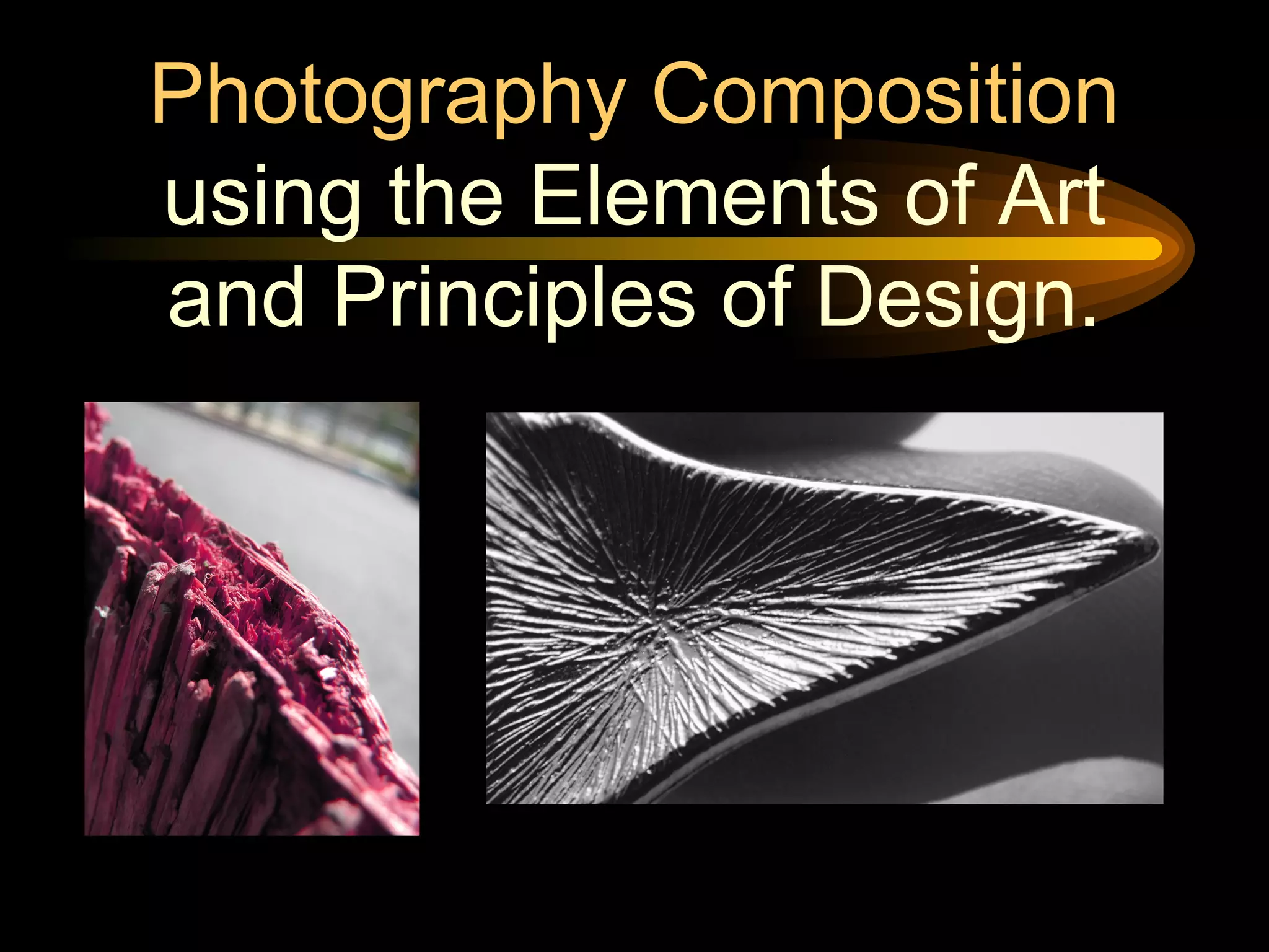 Photography Composition
using the Elements of Art
and Principles of Design.