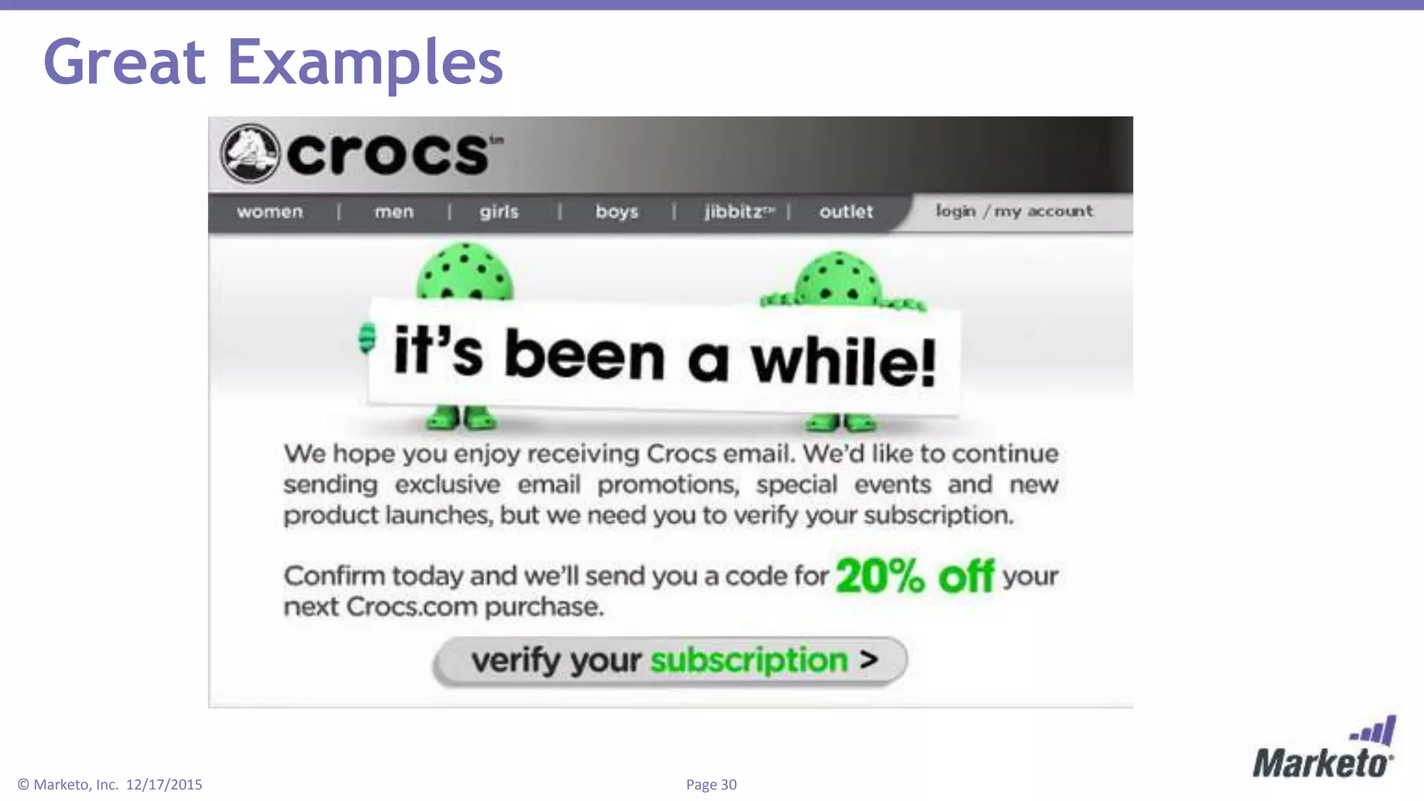 Page 30© Marketo, Inc. 12/17/2015
Great Examples
 