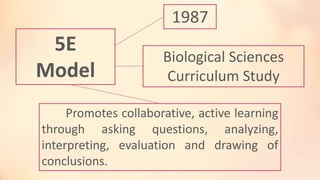 5E Model
It is more effective when:
• The learners are encountering new concepts for the
first time because there is an op...
