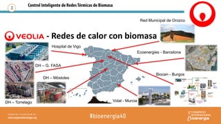 - Redes de calor con biomasa
3
Red Municipal de Orozco
Ecoenergies - Barcelona
Biocen - Burgos
Vidal - Murcia
Hospital de Vigo
DH – G. FASA
DH – Torrelago
DH – Móstoles
 
