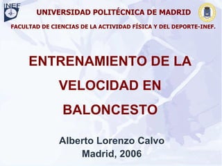 ENTRENAMIENTO DE LA VELOCIDAD EN BALONCESTO Alberto Lorenzo Calvo Madrid, 2006 UNIVERSIDAD POLITÉCNICA DE MADRID FACULTAD DE CIENCIAS DE LA ACTIVIDAD FÍSICA Y DEL DEPORTE-INEF. 