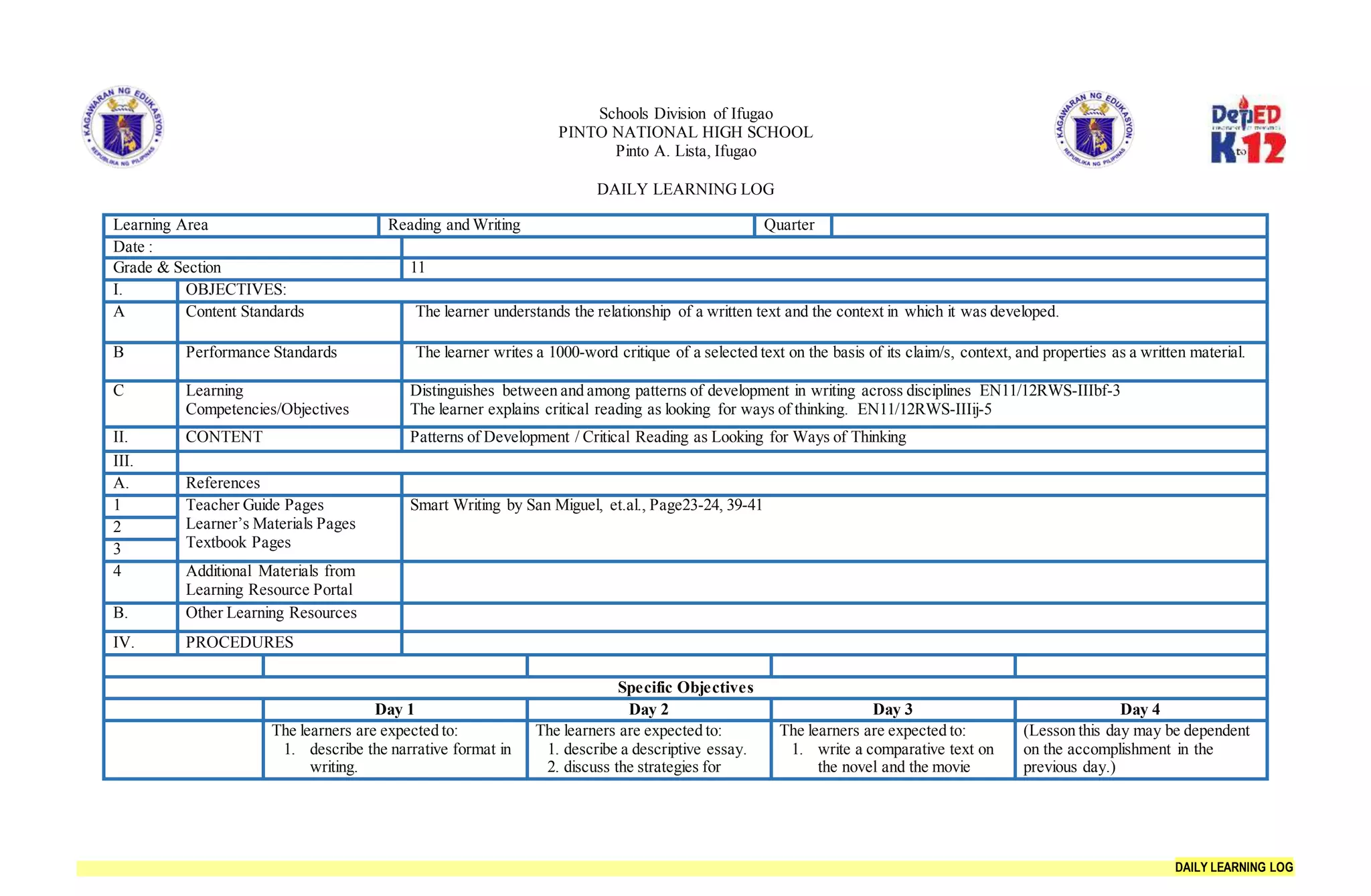 Dll In Reading And Writing Skills Grade 11 Week 4 at Patricia Well blog