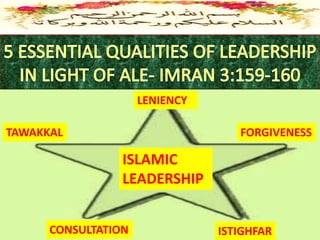 LENIENCY

TAWAKKAL                           FORGIVENESS

                 ISLAMIC
                 LEADERSHIP


      CONSULTATION              ISTIGHFAR
 