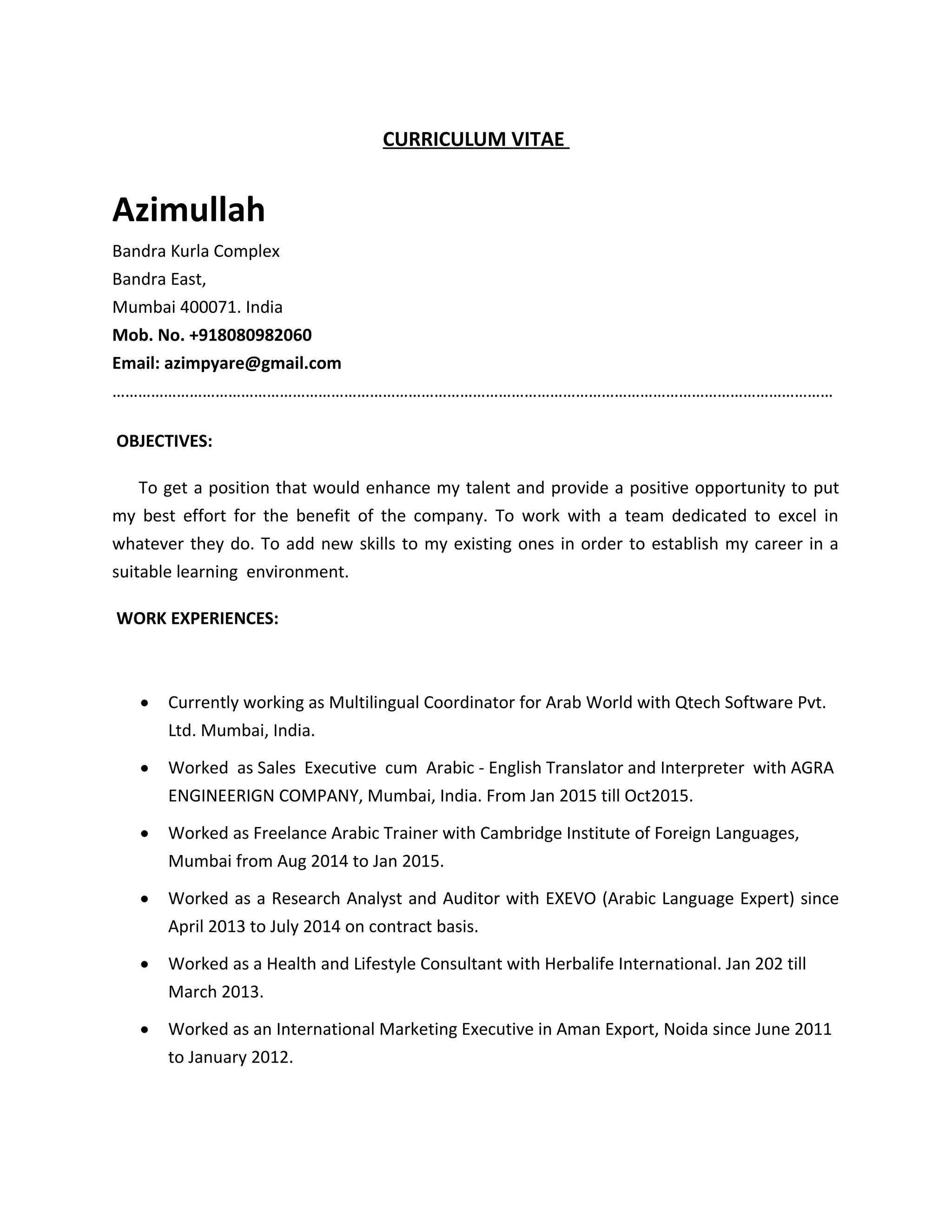 Resume Arabic Expert | DOC