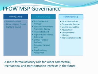 PFOW MSP Governance
Working Group
• Marine Scotland
• Orkney Islands Council
• Highland Council
Advisory Group
• Scottish ...