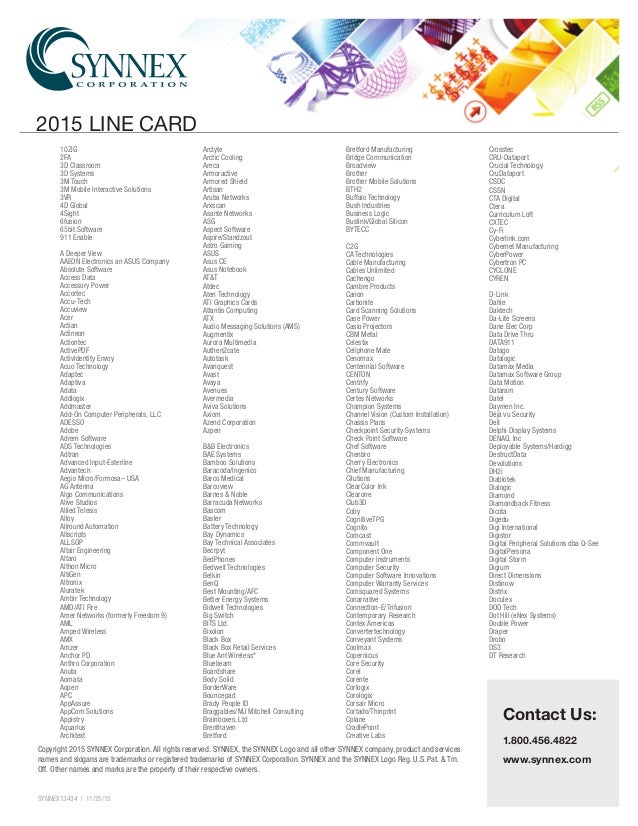 Synnex 2015 Line Card + Warehouses