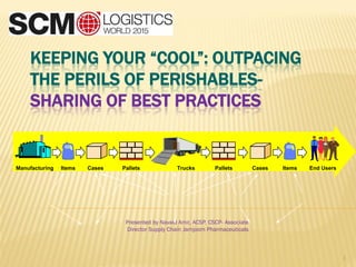 KEEPING YOUR “COOL”: OUTPACING
THE PERILS OF PERISHABLES-
SHARING OF BEST PRACTICES
Presented by Navaid Amir, ACSP, CSCP- Associate
Director Supply Chain Jamjoom Pharmaceuticals
1
Manufacturing
THIS SIDE UP
THIS SIDE UP
THIS SIDE UP
THIS SIDE UP
THIS SIDE UP
THIS SIDE UP
Items ItemsCases Pallets Pallets CasesTrucks End Users
 