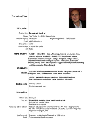 CV Novica Tanaskovic | PDF