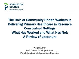 The Role Of Community Health Workers In Delivering Primary Healthcare…