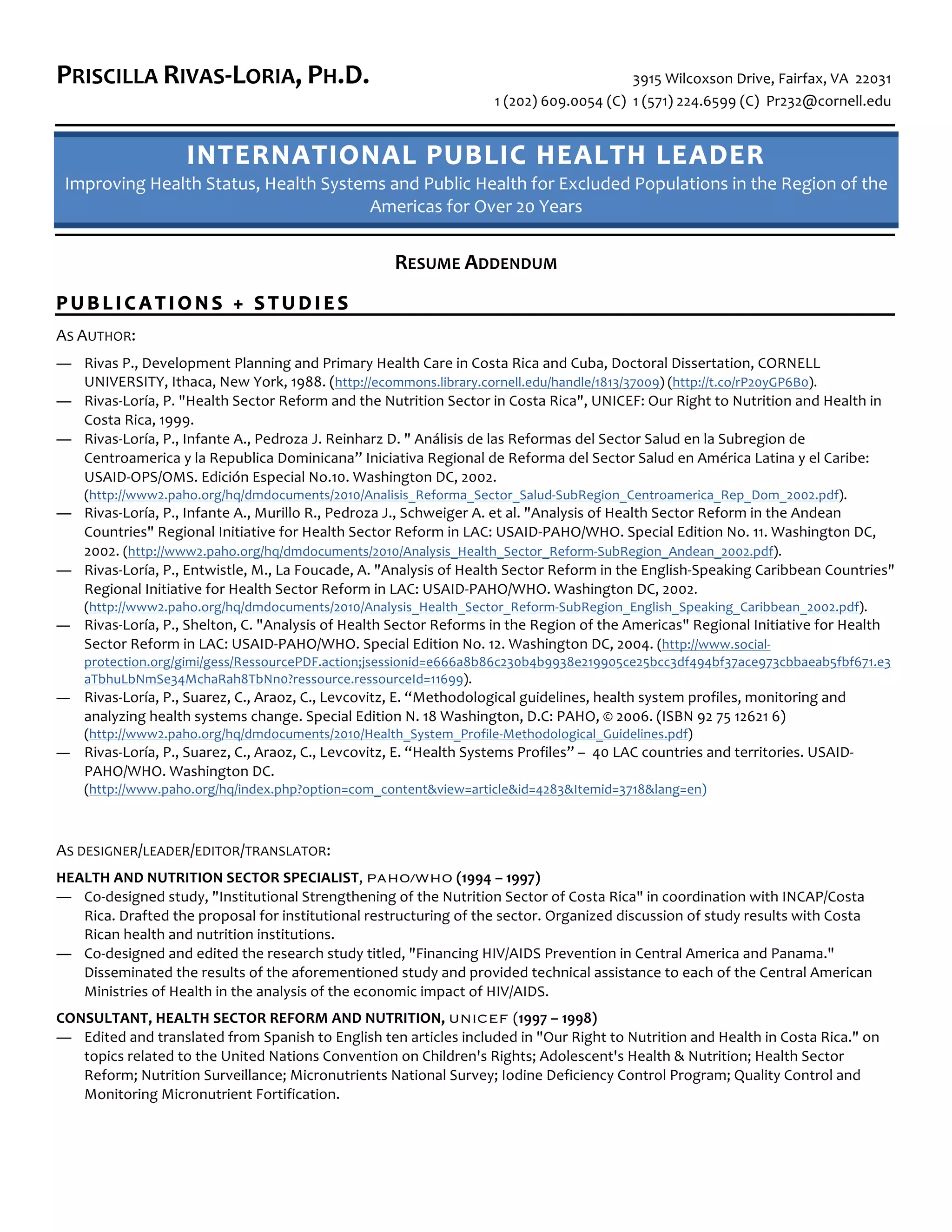Priscilla Rivas Loria RESUME ADDENDUM - Priscilla Rivas Loria RESUME ADDENDUM JAN 2016 1 2048 