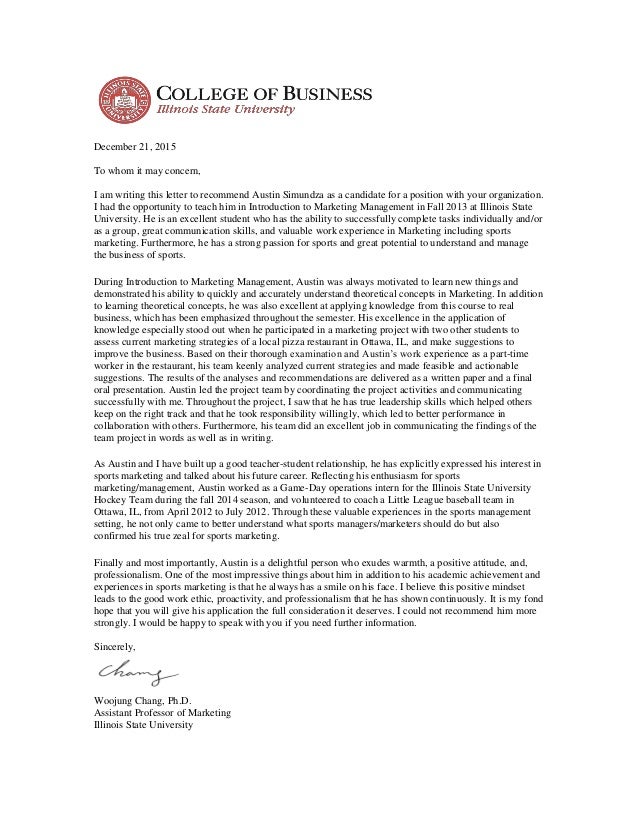 professional letter of recommendation isu letter of recommendation