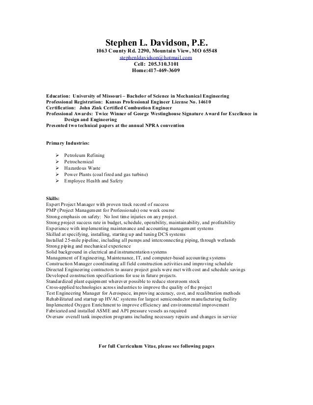 Steve Davidson Engineering Resume