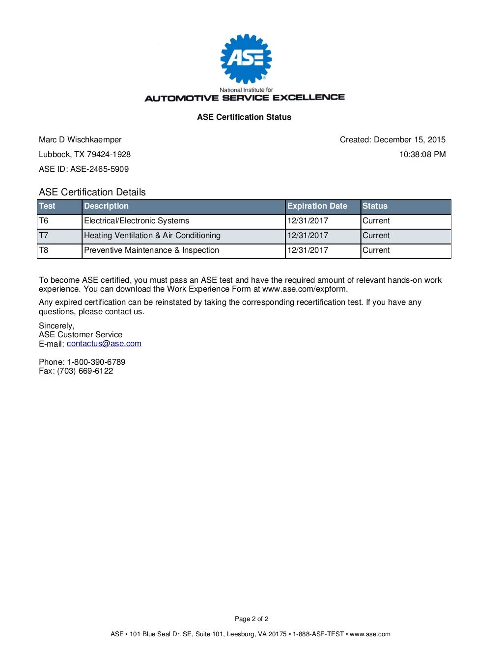 Certification Status