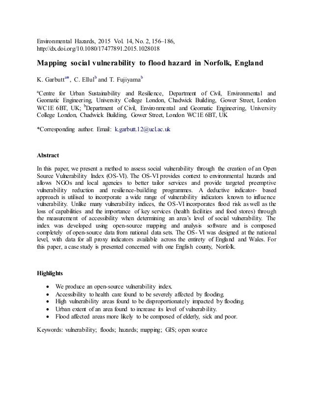 Mapping Social Vulnerability To Flood Hazard In Norfolk 2c England