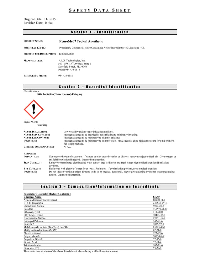 NeuroMed7 Topical Anesthetic MSDS