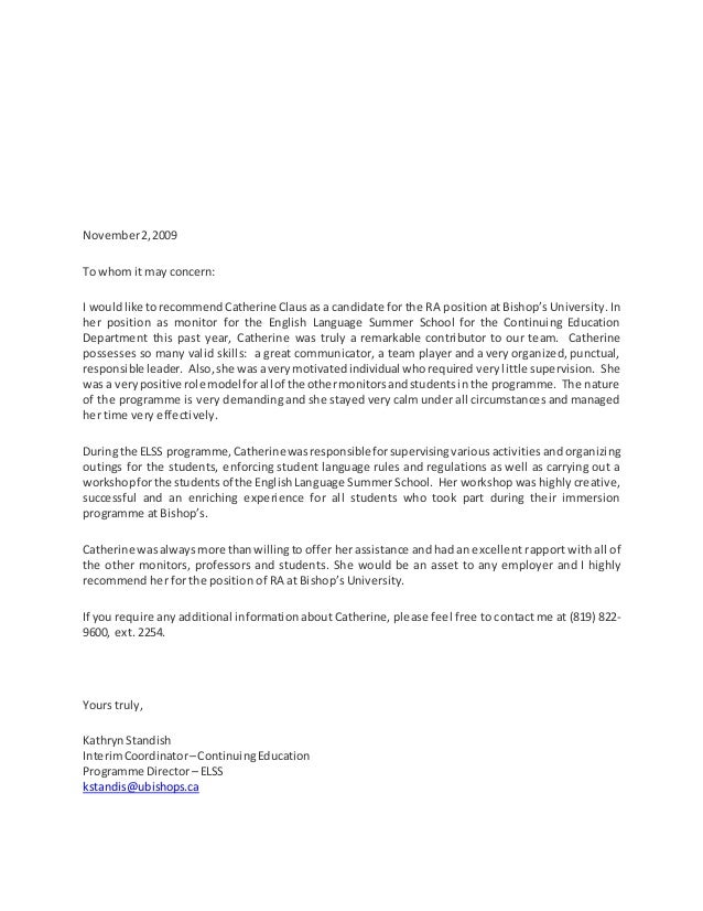 letter of recommendation kathryn standish ra recommendation letter