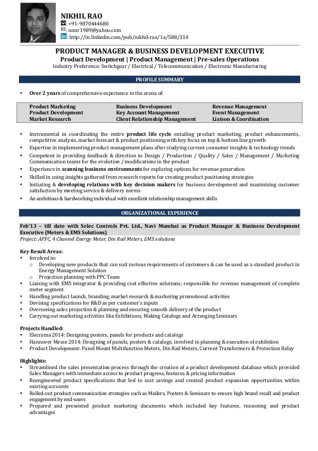 Good product management resume