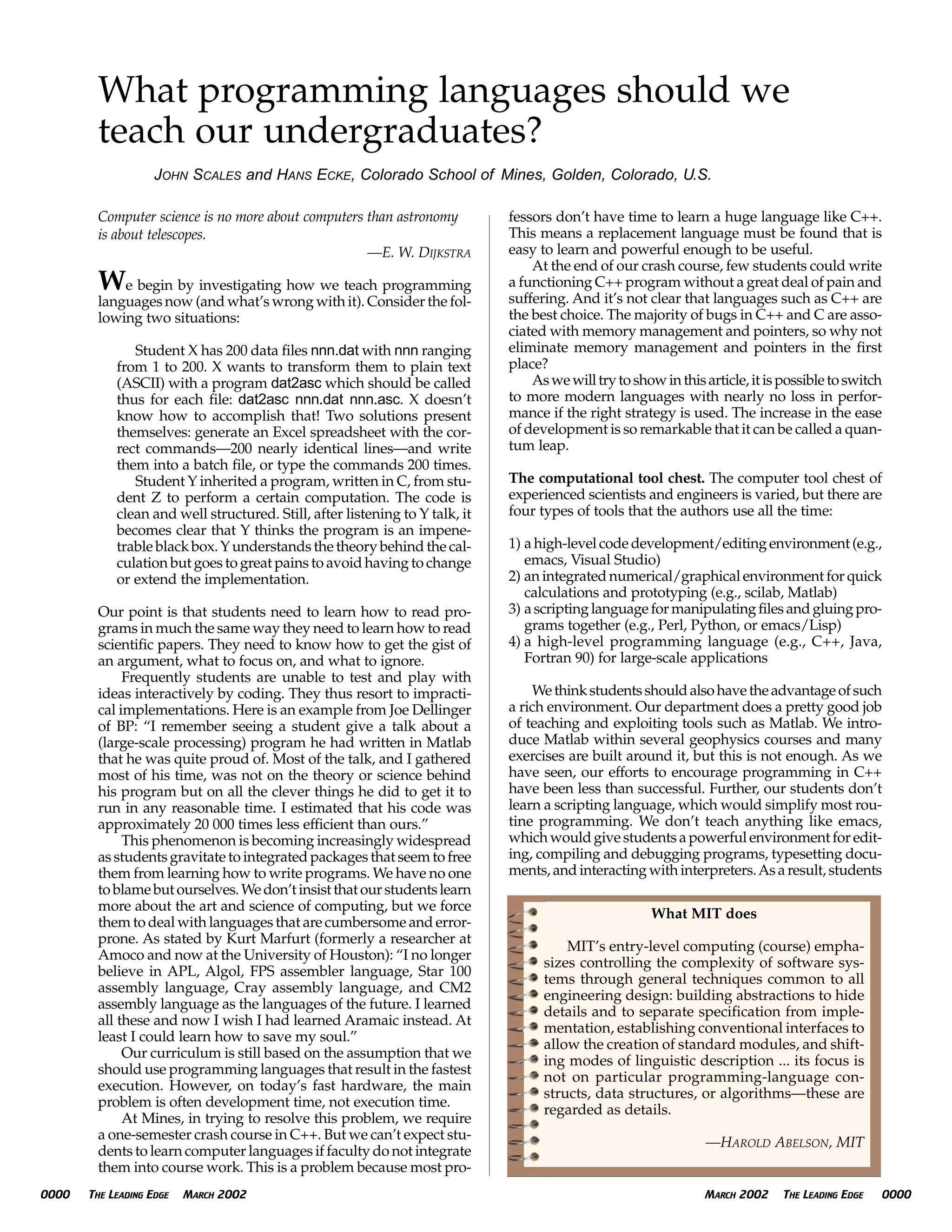 Scales02WhatProgrammingLanguagesShouldWeTeachOurUndergraduates | PDF