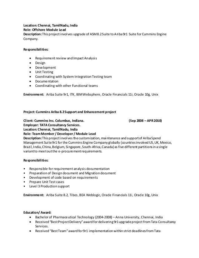 Ariba Developer Resume Ariba Developer Resume