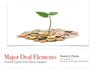 Major Deal Elements
Venture Capital Term Sheets Analysis
Daniel J. Piedra
J.D., expected ‘16
University of San Diego School of Law
 