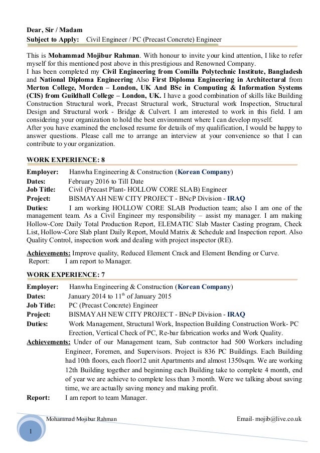 Civil Engineer Pc Precast Concrete Engineer