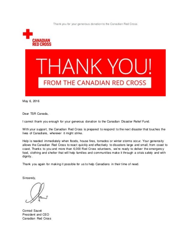 donation to the canadian red cross thank you for your generous donation