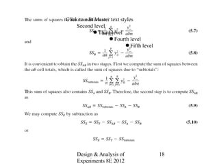 Design & Analysis of
Experiments 8E 2012
18
Click to edit Master text styles
Second level
● Third level
● Fourth level
● Fifth level
 