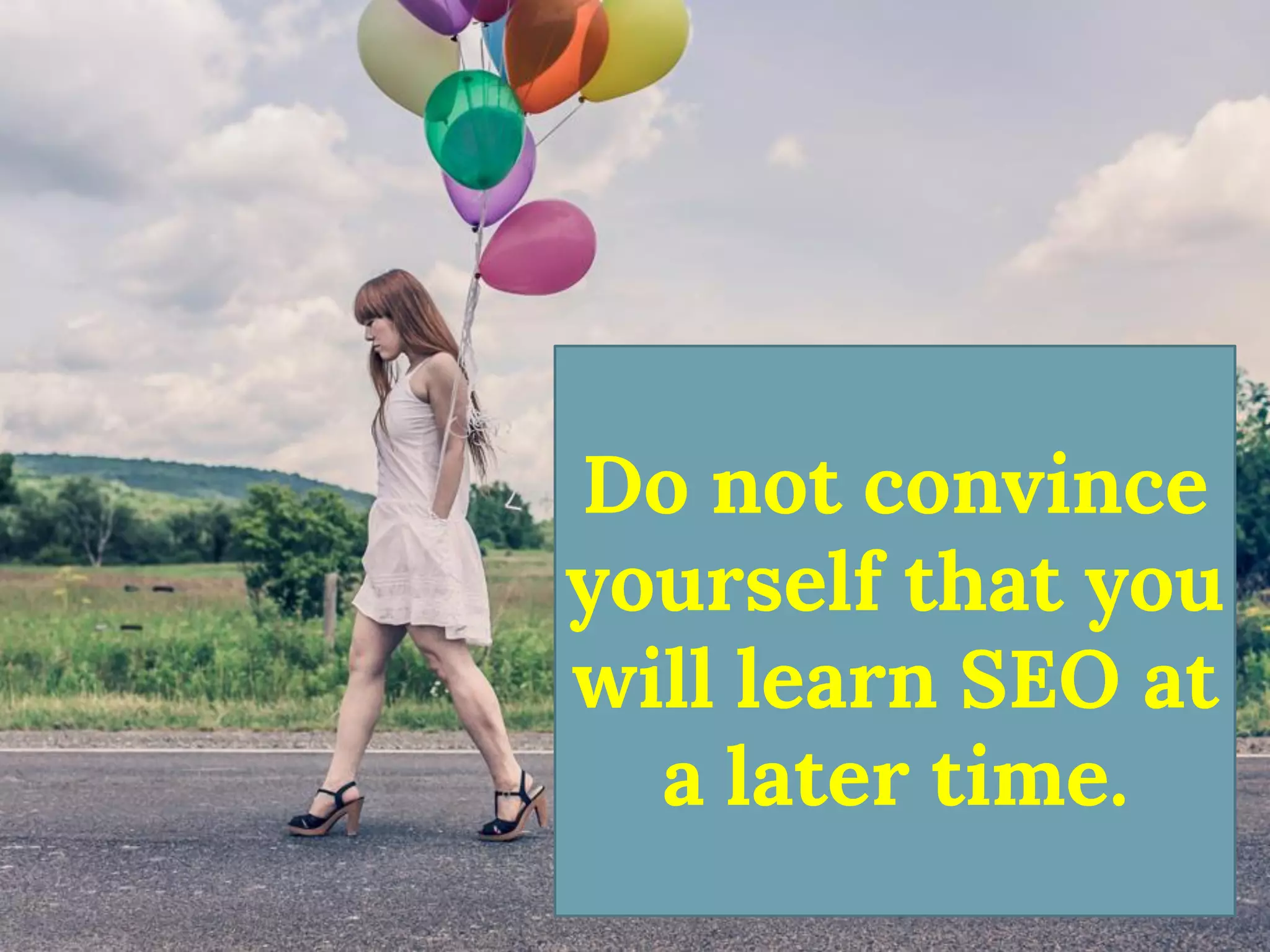 Do not convince yourself that you will learn SEO at a later time.  