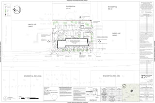 N
KEY MAP
N.T.S.
Site Location
71 Plains Rd E
GENERAL PROVISIONS / MXG ZONING BY - LAWS
ZONING DETAILS REQUIRED PROPOSED
MINIMUM SETBACKS
PARKING
1
TOTAL PARKING
AMENITY AREA
PROPOSED 2 STOREY STRUCTURE
RESIDENTIAL UNITS = 11
RETAIL UNITS = 2
FFE = 99.2
DECORATIVE/NATURAL
LANDSCAPING
EXISTING ACCESS TO BE CLOSED
4 BICYCLE PADS (0.6m x 1.8m)
EXTENDED CONCRETE PLAZA
TO PUBLIC THOROUGHFARE
EXISTING ACCESS TO BE
CLOSED
PEDESTRIAN ORIENTED
LANDSCAPING
INDIVIDUAL
ENTRANCES
RESIDENTIAL
(R2.1)
CONCRETE BARRIER
MAIN ACCESS TO
2nd FLOOR
RESIDENTIAL UNITS
25
Metres
10
6m LANDSCAPE BUFFER
ENCLOSED
GARBAGE
DISPOSAL
PROPOSED 6m ENTRANCE
DECORATIVE PLANTERS
PROPOSED 2m CONCRETE SIDEWALK
EXTENSION FOR CLEARVIEW AVENUE
EXISTING TREES TO BE
INCORPORATED INTO
PROPOSED PLAZA
PROPOSED 6m ENTRANCE
INTEGRATED CONCRETE
PEDESTRIAN PATH TO FUTURE
DEVELOPMENT
1.8m CHAIN LINK FENCE AS
REQUIRED
PROPERTY LINE
MIXED USE
(MXE)
MIXED USE
(MXG)
RESIDENTIAL (RM1-346)
20 50
5
Feet
RAMP
LOADINGAREA4.0x12.0m
RESIDENTIAL (RM1-346)
16
8
PROPOSED ASPHALT SURFACE
(OPSD TYPE)
Prop. Conc. Curb. OPSD 600.11 typ.
TYP.PARKINGSTALL
2.75x6.0m
Prop. Conc. Curb. OPSD 600.11 typ.
Prop.Conc.Curb.OPSD600.11typ.
TYP.PARKINGSTALL
2.75x6.0m
TYP. ACCESSIBILITY STALL
3.65 x 6.0m
RESIDENTIAL
(R2.1)
CONC. PLANTER CONC. PLANTER CONC. PLANTER
CONC. PLANTER
CONC. PLANTER
CONC. PLANTER
1
SP1
SITE PLAN
1 : 300
FIRE ROUTE
FIREROUTE
2
A.300
2
A.300
3
A.300
3
A.300
SCALE
LEGEND
Overland Flow Arrow
Traffic Flow Arrow
Accessibility Symbol
Property Line
Shrub
Vegetation
Trees
Bicycle Pad
Iron Bar
Number of parking
spaces#
CONTRACTOR MUST CHECK AND VERIFY ALL
DIMENSIONS AND JOB CONDITIONS BEFORE
PROCEEDING WITH WORK
ALL DRAWINGS AND SPECIFICATIONS ARE THE
PROPERTY OF ARCHITECTS AND MUST BE
RETURNED AT THE COMPLETION OF THE WORK
THE CONTRACTOR WORKING FROM DRAWINGS
NOT SPECIFICALLY MARKED "FOR CONSTRUCTION"
MUST ASSUME FULL RESPONSIBILITY AND BEAR
COSTS FOR ANY CORRECTIONS OR DAMAGES
RESULTING FROM HIS OR HER WORK
REVISIONS TO DRAWING NO.
DATE
(dd,mm,yy)
These drawings should be checked for confirmation of
local provincial and state codes. The contractor should
should for architectural, structural, heating/air
conditioning, electrical requirements to suit municipal,
regional, and provincial requirements.
SITE AREA: 0.359 ha (0.888 acres)
FRONTAGE: 69.43 m (227.80 ft)
PARKING TYPICALS
Standard parking stall: 2.75 x 6.0 m
Standard accessibility stall: 3.65 x 6.0 m
Standard accessibility ramp: 1.5 x 2.2 m
ROW IMPROVEMENTS; Existing accesses have been
revised to accommodate the proposed development
for the entrance on Plains Road East. Clearview
Avenue access has been moved further from Plains
Road for safer traffic flow and improved fire route, as
well an extension of the public sidewalk is proposed
for Clearview Avenue.
Official Plan designation: Approved 2013 - Urban Area
"Mixed Use Activity Area" ; Zoned as "MXG" zone -
Mixed Use Corridor
Drainage on site: Currently the site area has not
undergone proper grading. The current surveys and
elevations direct water flow towards Plains Road East.
The information will become available once a certified
engineer evaluates the site for the proposed
development on the site.
REQUIRED PARKING
Total required parking: 15 spaces
Parking spaces provided: 32 spaces
Total accessibility parking required/provided: 2 spaces
PRELIMINARY SITE PLAN
OF
71 PLAINS ROAD EAST
BEING PART OF PLAN 753 lOTS 7,8, AND 9, CITY
OF BURLINGTON, REGIONAL MUNICIPALITY OF
HALTON
KEY TO DETAIL
LOCATION
NO.
NO.
DETAIL NUMBER
DRAWING NUMBER
conception
planning
ltd.
DWN BY CKD BY
DATE
DWG NO.
PROJECT NO.
Y.L. S.P.
03.20.2014
SP-055-14
HT-0221-14
1
2
NOTES:
Plains Rd E. Access to be closed
Clearview Ave. Access to be closed
26, 03, 2014
26, 03, 2014
BUILDING PERMIT NUMBER
NOT FOR CONSTRUCTION WITHOUT PERMIT
ALL PREVIOUS ISSUES OF THIS DRAWING ARE SUPERSEDED
124 King Street East, Kitchener, Ontario
N1J 2X9
p. 519.555.5000
f. 519.555.5001
Toronto p. 416.444.4000
www.conceptionplanning.ca cpl@conceptionpl.ca
PRINTS ISSUED
BY.
NO.
DATE
(dd,mm,yy)
BY.
METRIC NOTE:
ALL DISTANCES SHOWN ON THIS PLAN ARE IN
METRES AND CAN BE CONVERTED TO FEET BY
DIVIDING BY 0.3048
YLanglois_UP421_A2.dwg
PRODUCED BY AN AUTODESK EDUCATIONAL PRODUCTPRODUCEDBYANAUTODESKEDUCATIONALPRODUCT
PRODUCEDBYANAUTODESKEDUCATIONALPRODUCT
PRODUCEDBYANAUTODESKEDUCATIONALPRODUCT
 