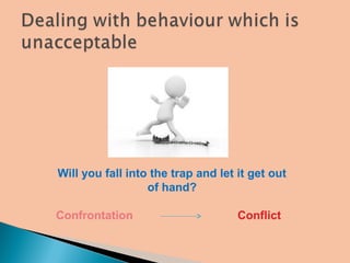 Will you fall into the trap and let it get out
of hand?
Confrontation Conflict
 